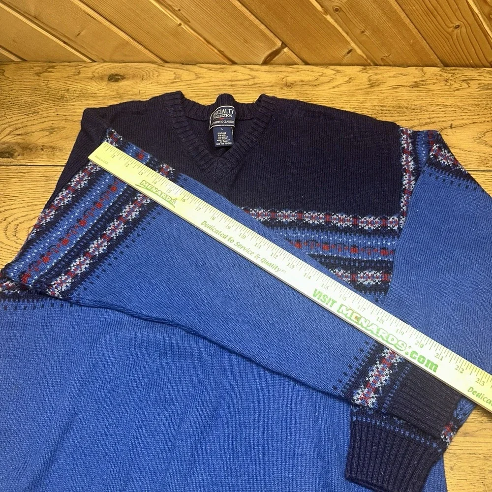 Vintage‎ 80's Specialty Collection Wool Blend Blue Nordic Isle Sweater Men's L